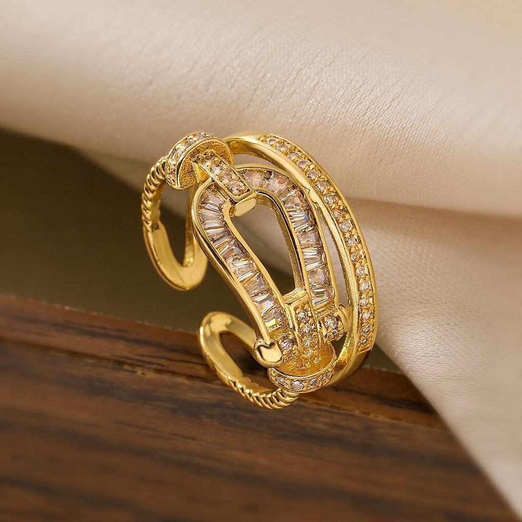 Aogu 18K Gold Plated Zircon Geometric Open Ring for Women
