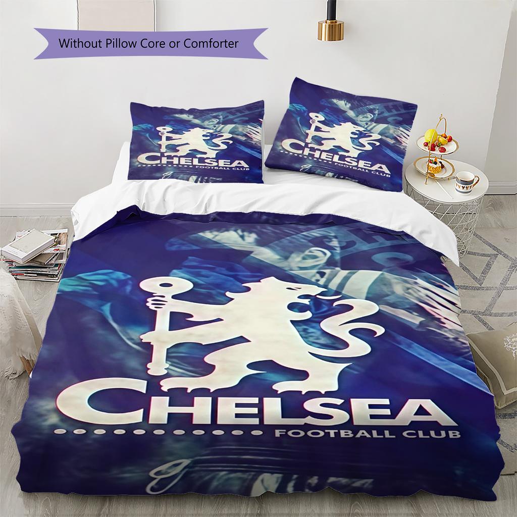 Chelsea FC fotbalový Koberec Vzor Povlečení Sada prošívaných přikrývek Potah na přikrývku Povlak na polštář Domácí dekorace Dárek k narozeninám (1 * povlak na peřinu + 2 * povlak na polštář, bez jádra)