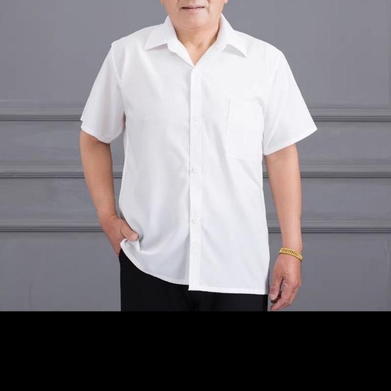 Men's Lightweight Breathable Short Sleeve Shirt Casual Loose Fit Solid Color Button-Down Summer Top for Middle-aged and Elderly
