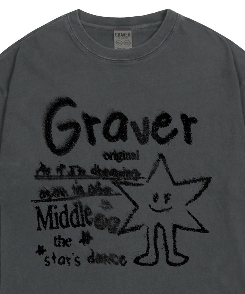 GRAVER [Unisex] Star Dance Pigment Short Sleeve T-Shirt_Black Charcoal