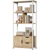 Bookcase Bookshelf with Shelves Drawers and Door 58x24x122 Cm Industrial Style White and Natural Wood
