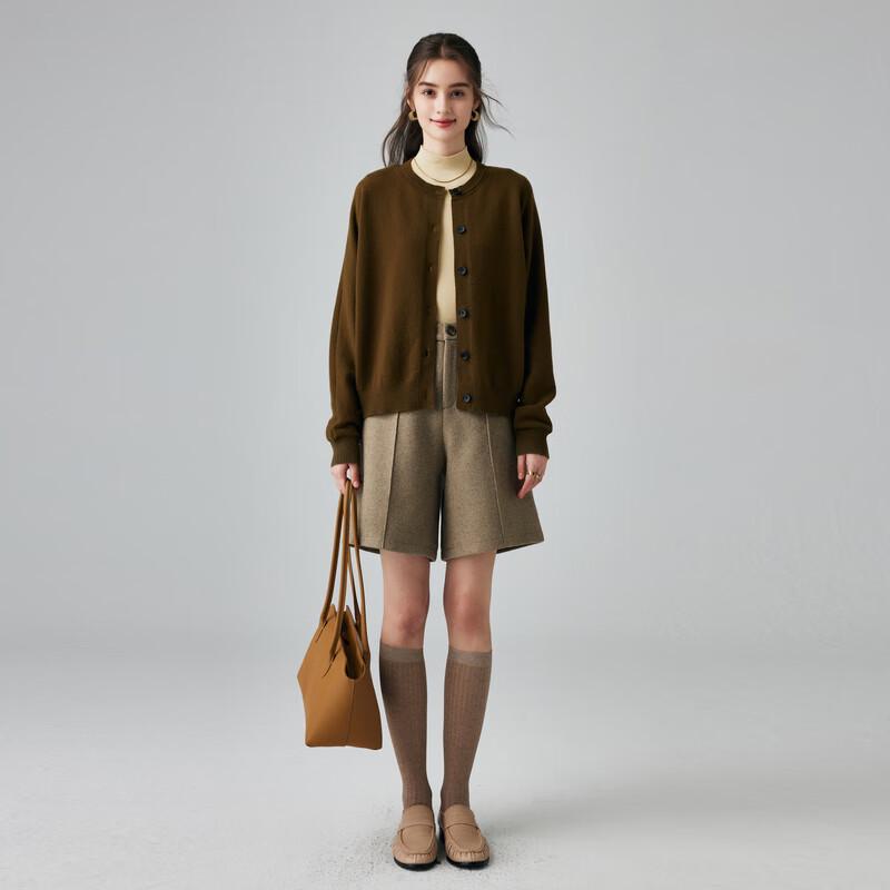 PALUOPO Women's 100% Cashmere Round Neck Cardigan