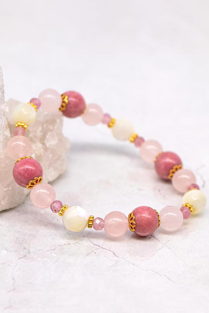 Liisha Power Stone Bracelet for Love and Inspired by Onmyodo Master Keiya Features Natural Rose Pink and Amulet for Good Made in Marriage, Takahashi.