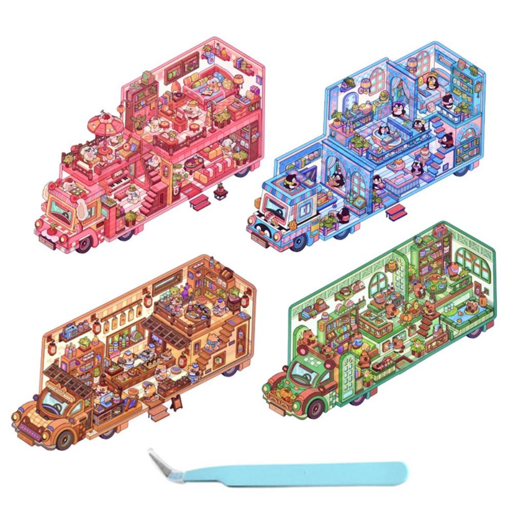 

4Pcs/Set PET Cabin Scene Game Sticker 2.5D Effect Decorative Collage Decal Toy
