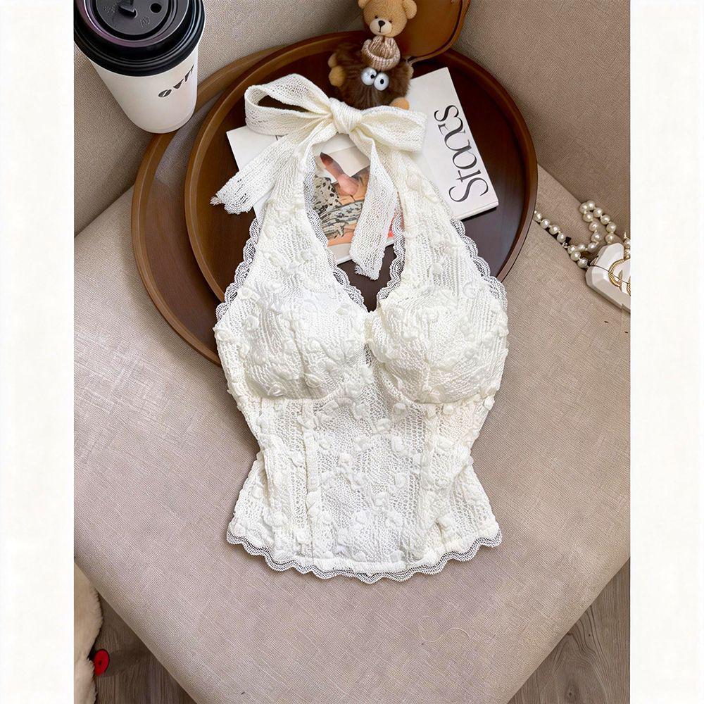 Women's High-End French Lace Floral Halter Crop Top