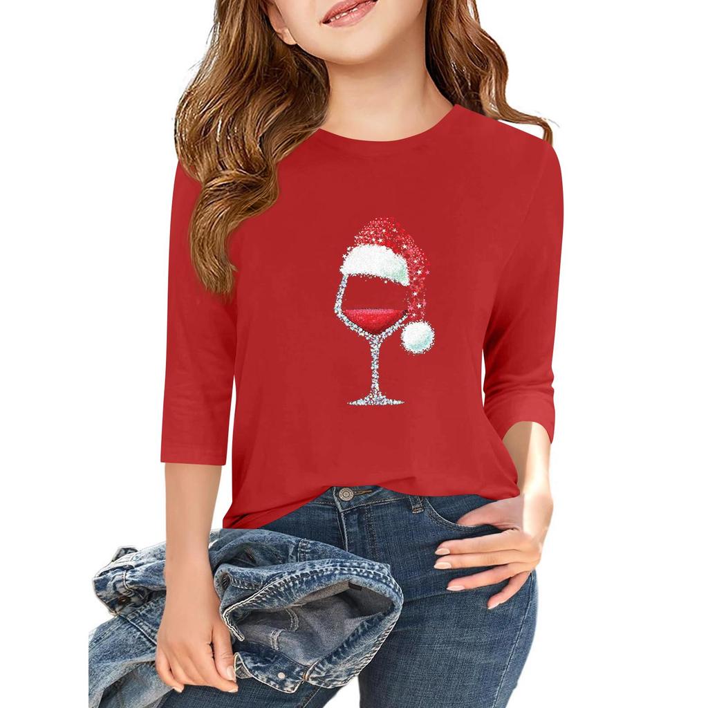 Children's 3/4 Sleeve Independence Day Printed Round Neck Casual T-shirt