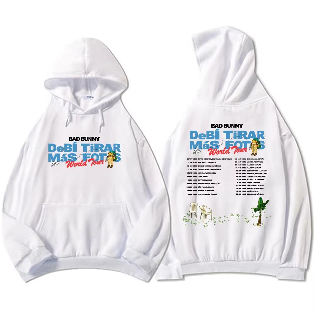 Bad Bunny Fotos World Tour Hoodies Langarm Fleece Kapuzenpullover Streetwear Herren Damen Kleidung