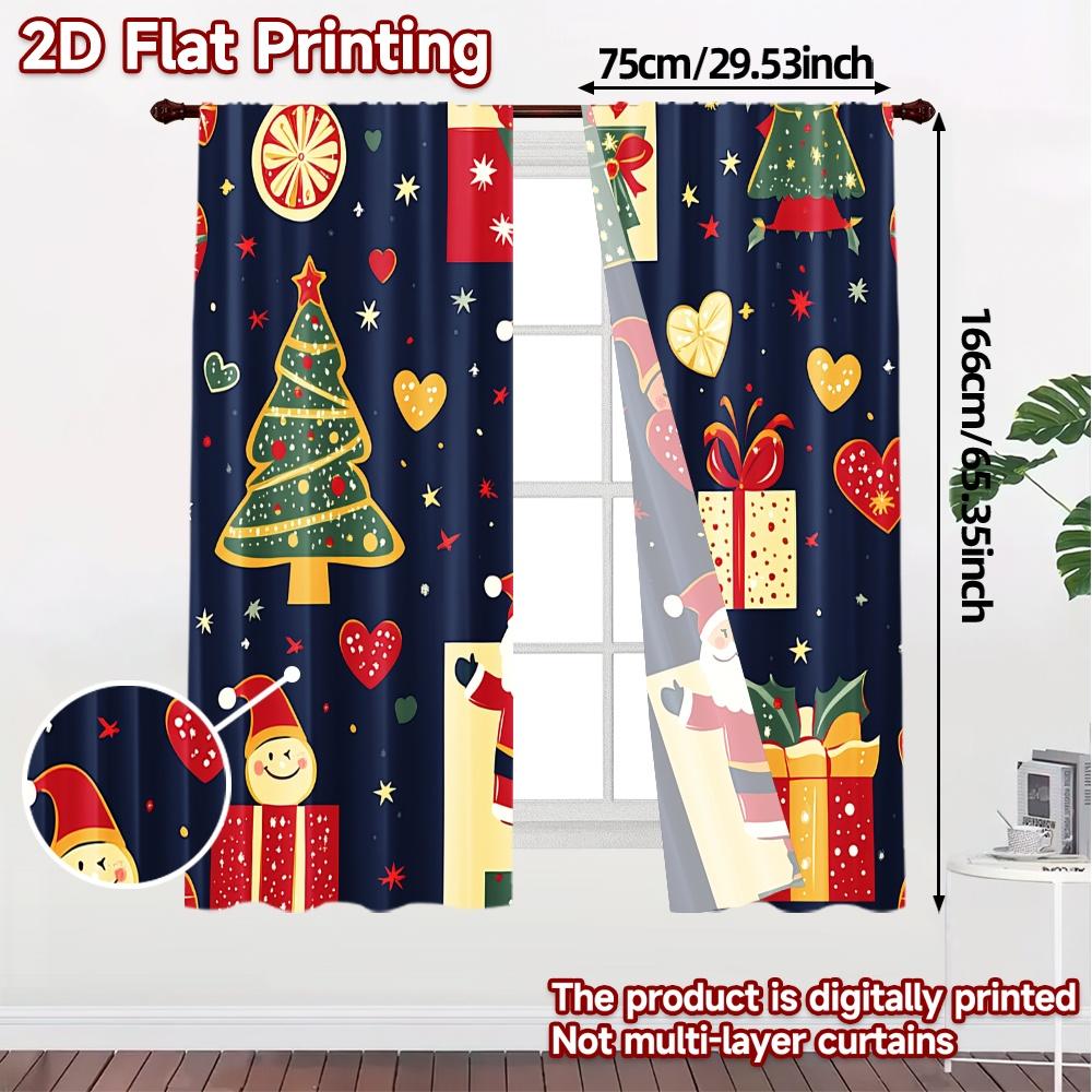 2 Stück, Vorhänge Weihnachtsbaum Weihnachtsmann Geschenk Sterne Modern Moderne Vorhänge Polyester Einfach zu installieren Vorhänge Geschenke Perfekt für Küche