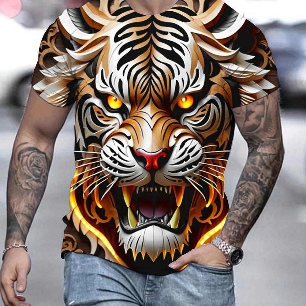 T-Shirt mit Tiger-Print, 3D-Tier-Print, Herrenhemden, Sommer, kurzärmelig, Herrenpullover, übergroße T-Shirts, lässige Oberteile, T-Shirts für Herren