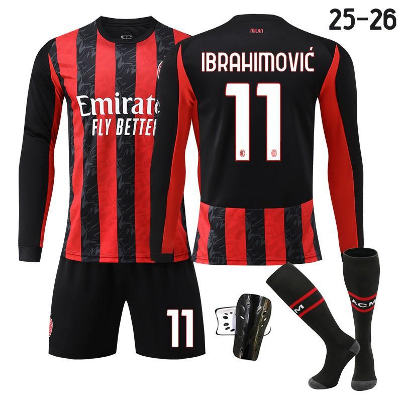 2526 Milan AC Home Football Uniform Long-sleeved Jerseys Children's Set No. 14 Modric 11 Ibrakaka