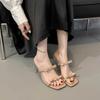 Fashion Fashion Transparent Block Heel Slippers Summer New Square Toe Open Toe Bow Non-slip Wear-resistant High Heel Flip-flops