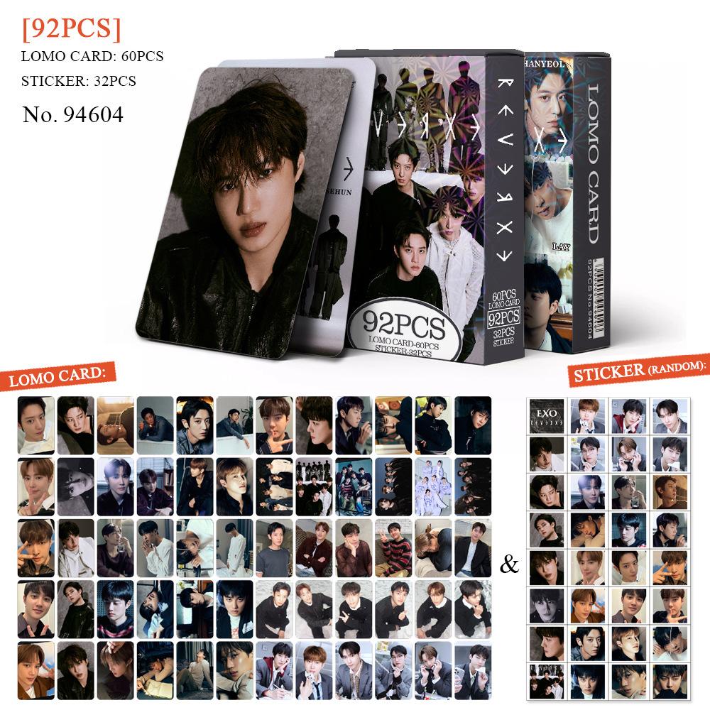 In-stock 92 EXO small cards, new album REVERXE collection photo stickers, star LOMO cards HD Printd Photocards Stickers