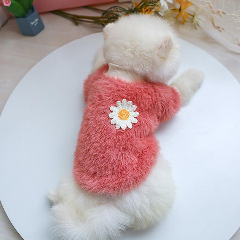 Dog Fleece Sweater Puppy Hoodies Floral Sweatshirt Cute Small Dog Winter Clothes Cold Weather Plush Cat Outfits