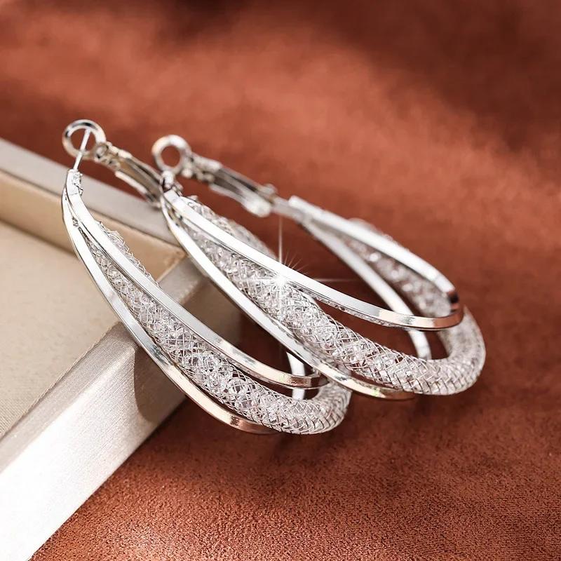 

Pendientes Hollow Net Crystal Hanging Earrings For Women Twist Metal Side Gold Color Female Dangle Earrings New Zircon медный