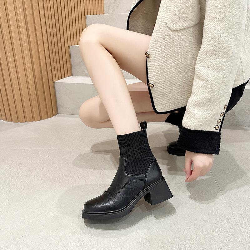 Women's Boots 2026 Spring and Autumn New Leather Fashion Shoes Short Boots Women's Korean Version Coarse Heel Women