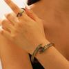 2-teiliges kreatives Metall-Durchbruch-Blatt-Armreif- & Ring-Set für Damen