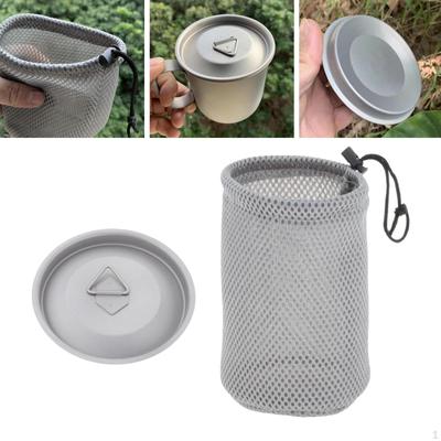 Titanium Cup Lid and Mesh Drawstring Bag Ultralight Mug Camping Pot for Outdoor Climbing