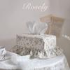 Rose Flower Home Living Rectangle Premium Cotton Tissue Box Cover with Lace, Well-Stitched House Decoration Refill Holder, Facial Paper Dispenser for
