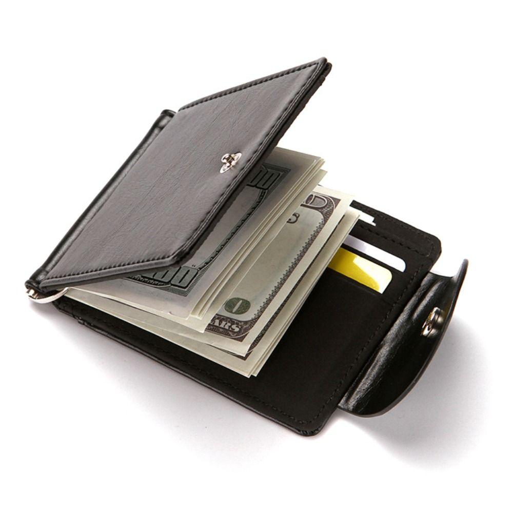 PU Leather Slim Wallets Vintage Men Wallet Business Short Leather Purses Bifold Money Clip Simple ID Card Holder