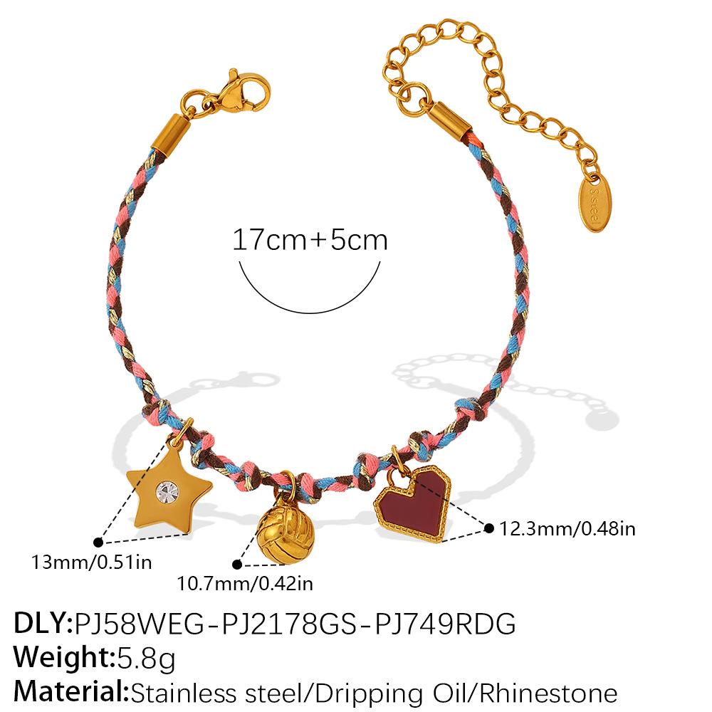 Summer Vacation Wind Dopamine Girl Heart Woven Color Rope Diy Diverse Pendant Bracelet Necklace Jewelry Set