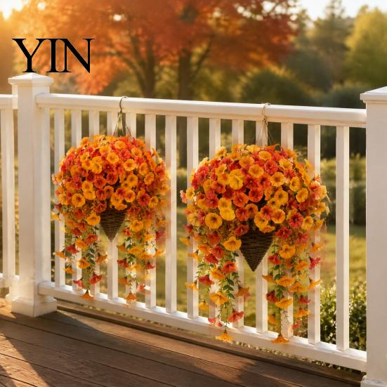Künstliche Prunkwinden-Girlande, Falsche Herbst-Hängeblumen-Pflanzen, UV-beständige Thanksgiving-Ernte-Heimdekorationen für die Wand