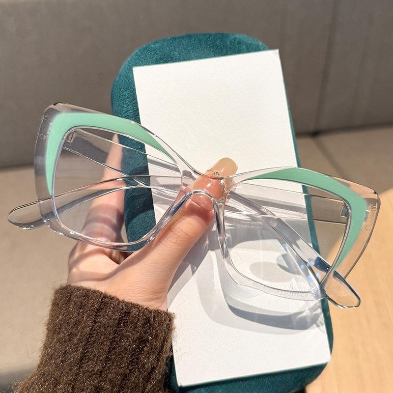 Fashion Cat Eye Large Frame Anti Blue Light Reading Glasses Men Women Retro Full Frame Color Blocked Decorative Presbyopia Eyeglasses