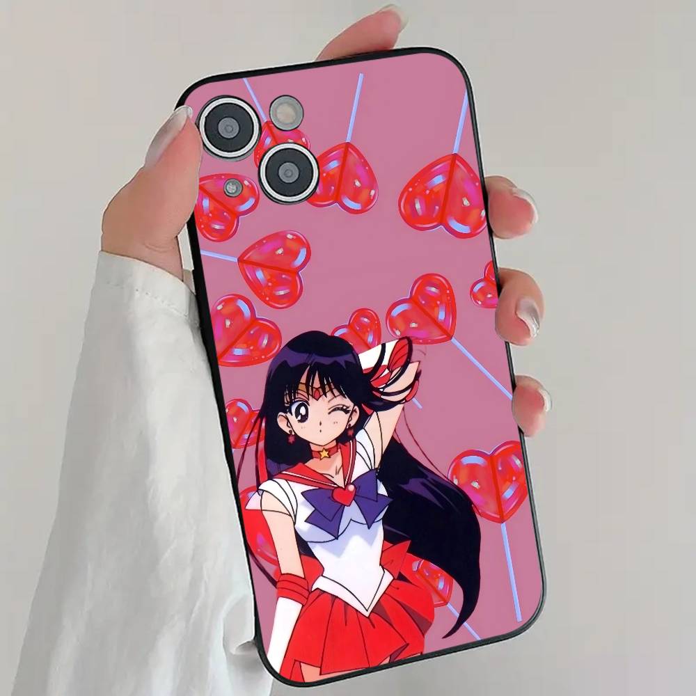 Anime Pretty Girl S-Sailor M-Mars Phone Case Cool Black Silicone Soft For IPhone 16 15 14 13 12 11 X XR Plus Pro Max Plus
