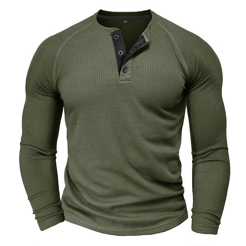 Mens Waffle Long Sleeve Raglan Crew Neck Casual Pullover Henley T Shirt