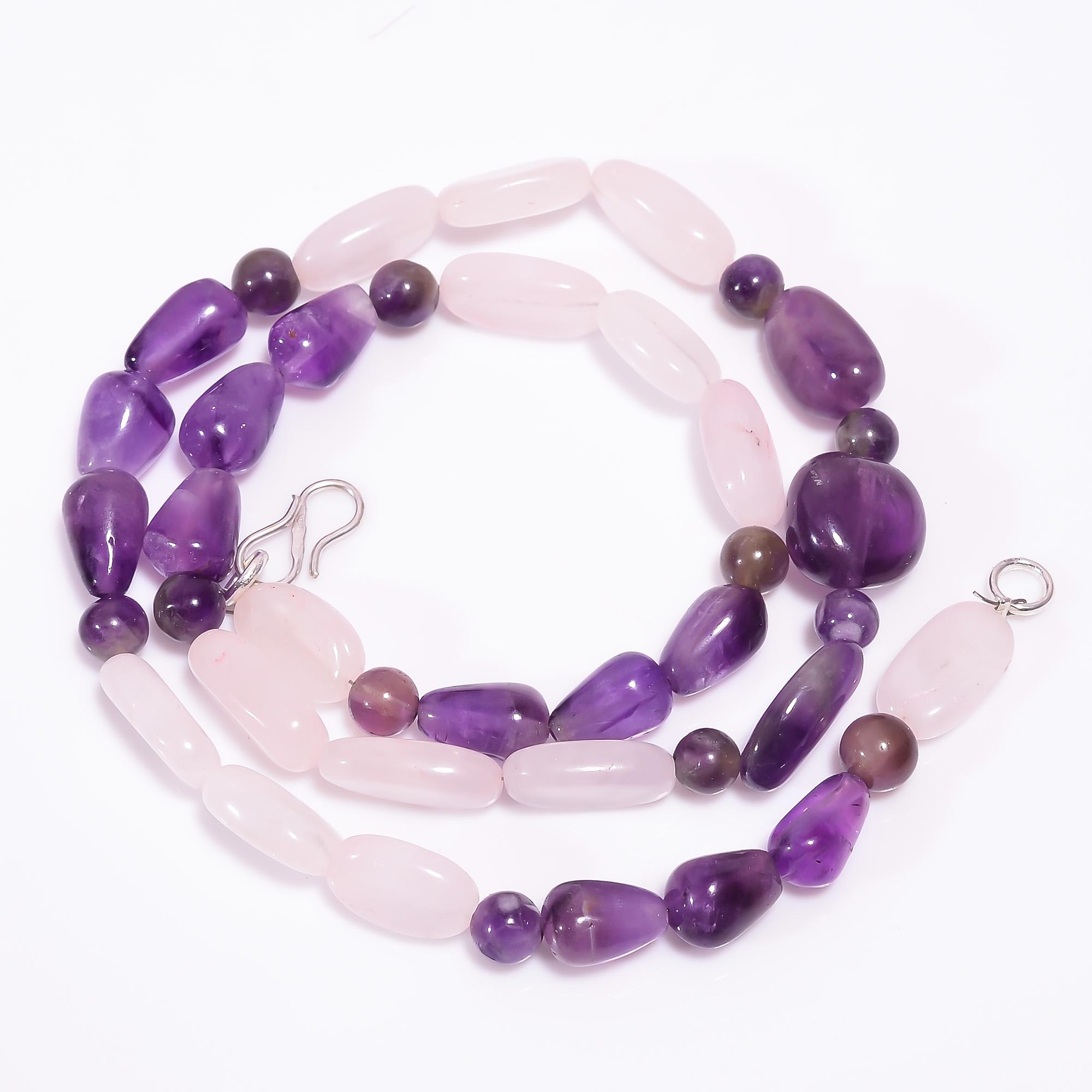 

Natural Rose Quartz Amethyst Gemstone Beads Necklace 3-15 mm 18 UB-8156 UB-8156