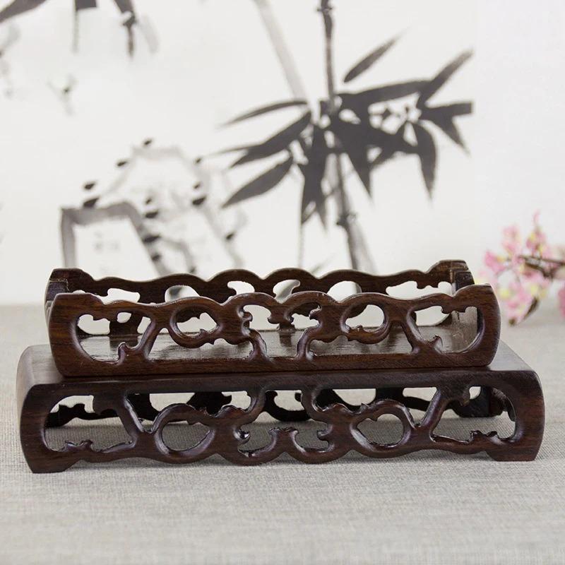 Vintage Wooden Tea Tray Rectangle Teapot Vase Display Stand Bonsai Statues Stone Pedestal Display Pedestal Flowerpot Home Decor