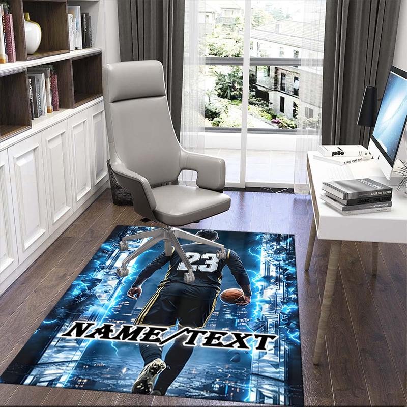 1PC Custom Name "Electric Basketball Legend" Theme Floor Mat Ideal for Living Room, Game Rooms, Office, Bedroom,Floor Mat Playful Design