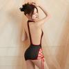 Sexy Women Cospaly Maid Elastic Dress Backless Bandage Cheongsam 6D 912Pin Hollow Out Sheer See Through Maid Mini Dress