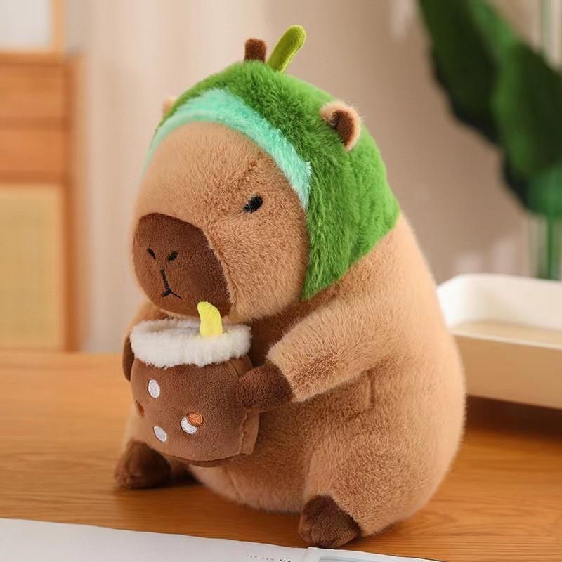 Milk tea cup red hat kapibara doll doll toast turtle backpack capybara ugly cute rag doll throw pillow
