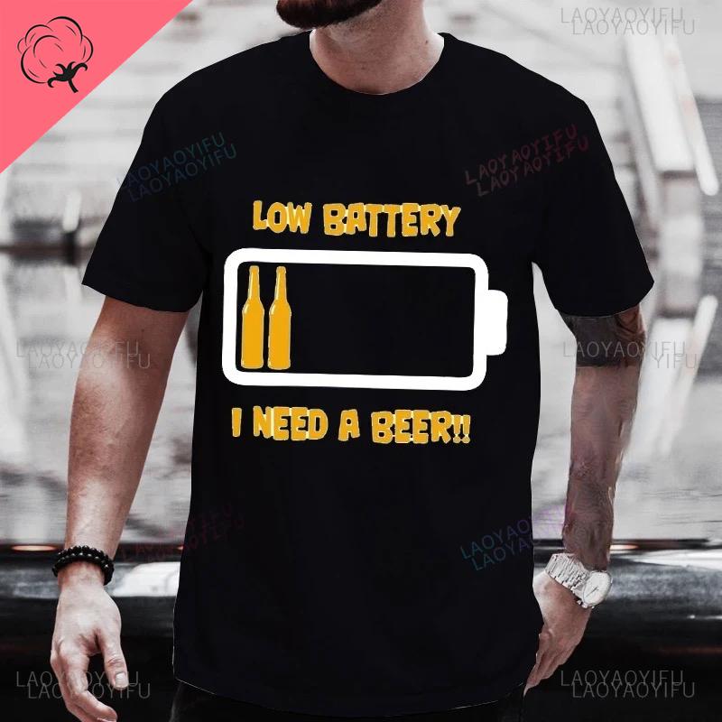 Mens T Shirt Short Sleeved Tops Clothing Black Man Beer and Battery Printed Clothes for Men Funny Oneck Shortsleev Streetwear