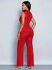 New Spring Summer Women's Two Piece Set Elegant Slim Fit V-Neck Sleeveless Irregular T-Shirt Wide Leg Pants Outfit