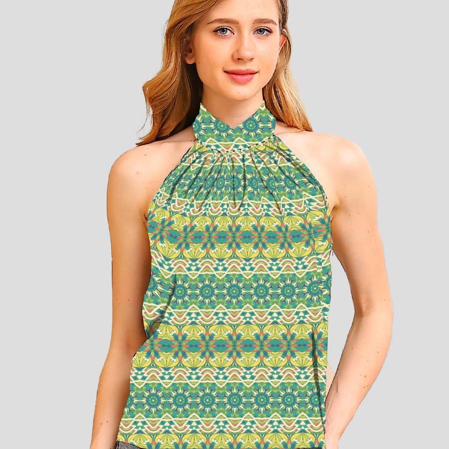 Women Summer Backless Halter Leopard Printed Sexy Pullover Vest Top