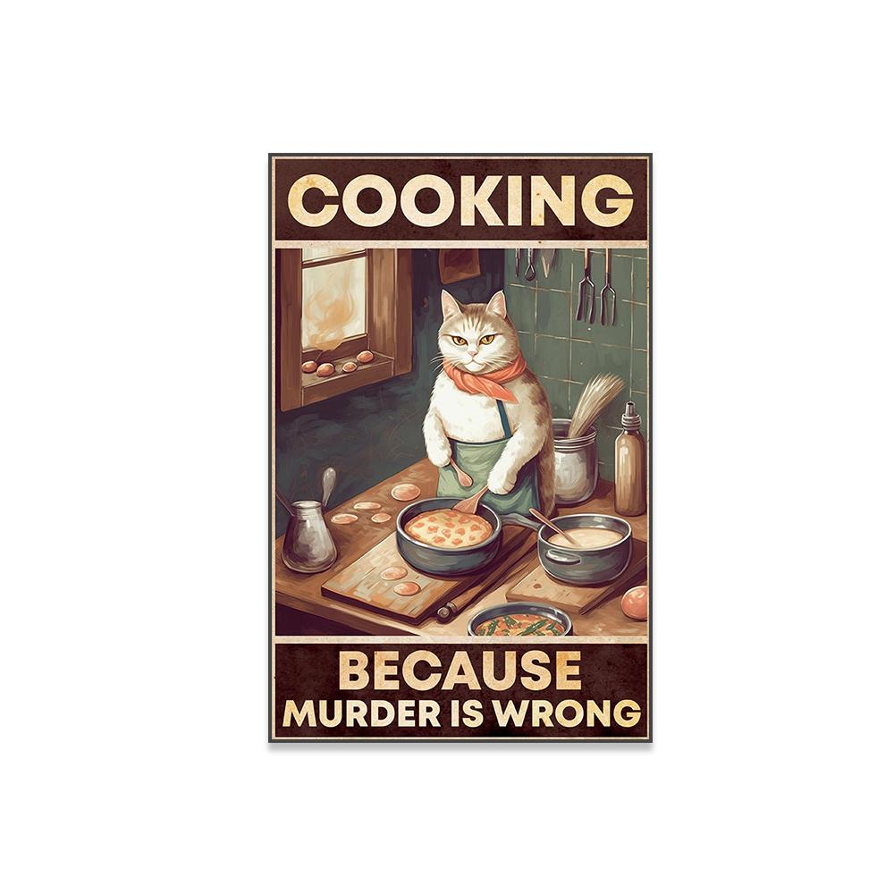 Cute Cat Cooking Poster Cooking In This Kitchen We Dance Poster Prints Funny Cat Animal Canvas Painting Home Kitchen Wall Art