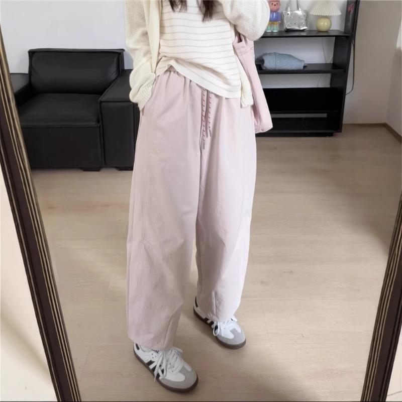 Retro version of pink lantern casual pants women's summer slim and thin high street design casual versatile pants