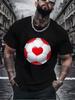 Men Summer Oversized T Shirt Love Heart Football Print Casual Short Sleeve Loose Streetwear Fashion Male Sports Daily Top