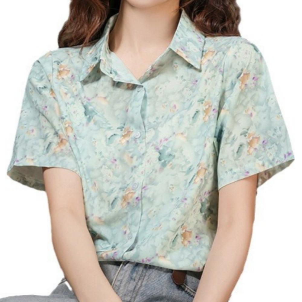 

GMXIA, женская свежая мятно-зеленая маленькая блузка с цветочным принтом, женская летняя пригородная рубашка в стиле ретро с короткими рукавами и литературной блузкой XXL