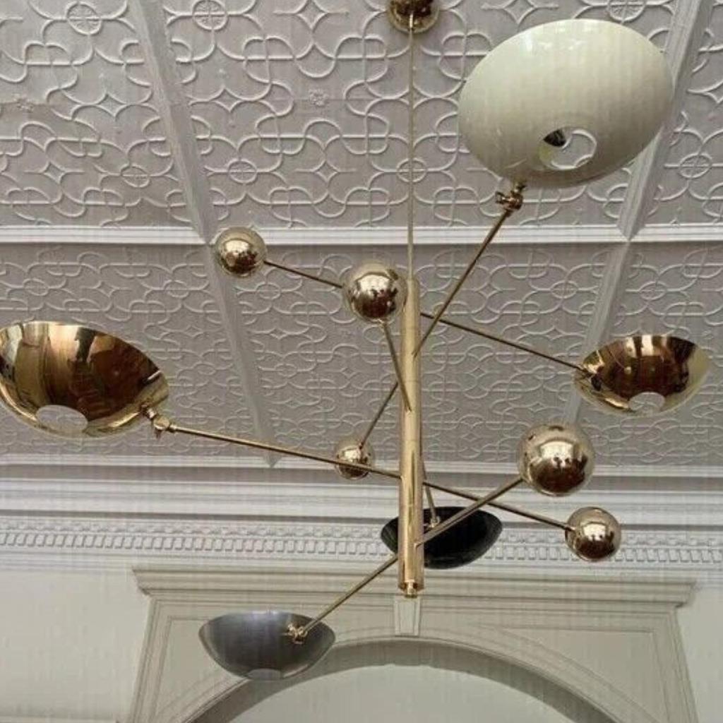 5 Light Pendant Mid Century Modern Raw Brass Sputnik Chandelier Light Fixtur