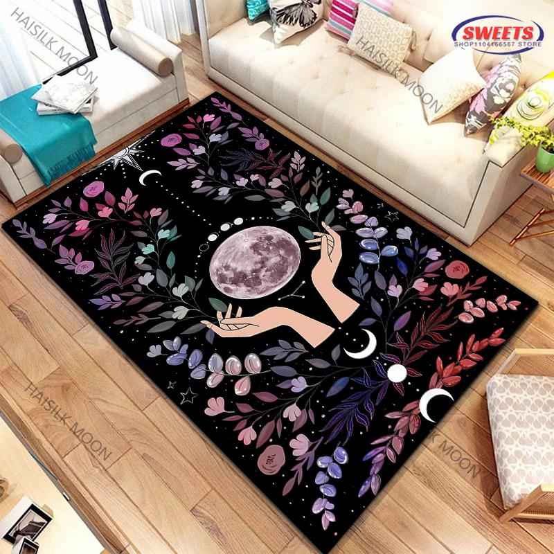 1PC Sun Moon Starry Sky Flower Grass Theme Printed Carpet ! Rug for Living Rooms Bedrooms, Office Areas, Four Seasons Mat Gifts