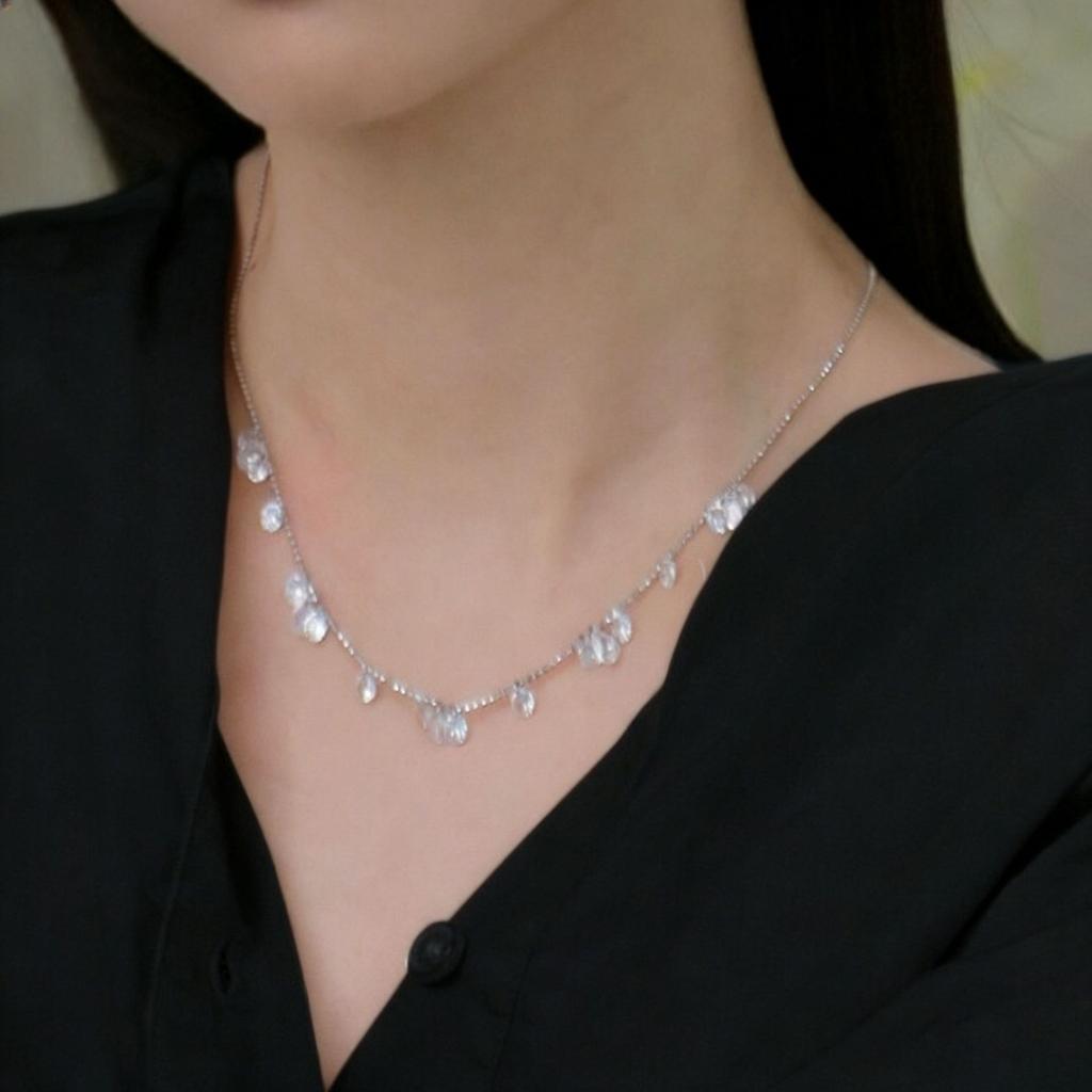 PANJBJ 925 Sterling Silver Crystal Water Drop Necklace for Women Sweet Romantic Versatile Temperament Jewelry Gift Dropshipping