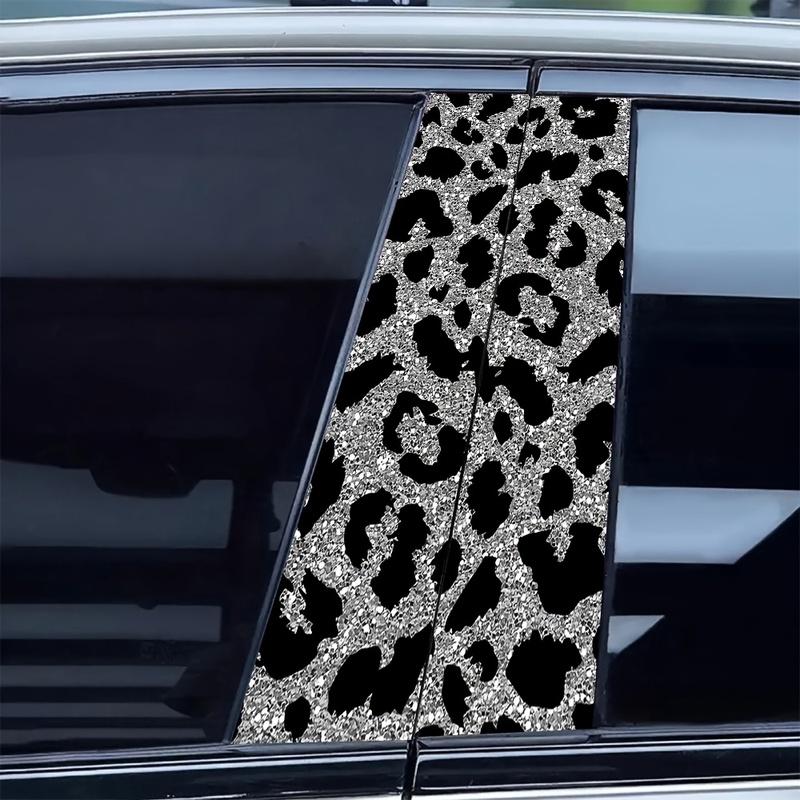 Gray-black Leopard Print 2PC Car B-pillar Protection Sticker Sunscreen Waterproof Scratch-proof Car Decoration Decal One-time