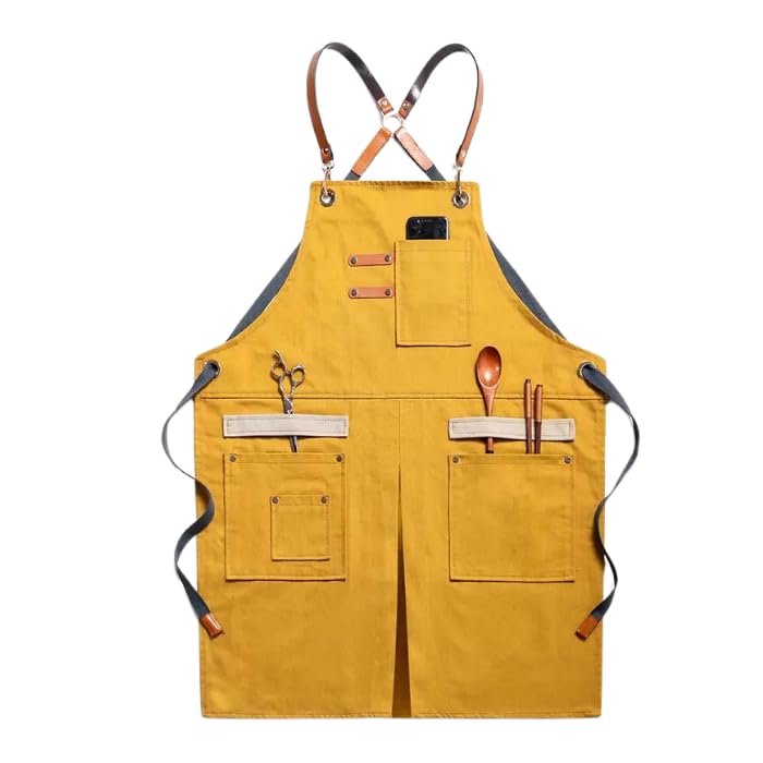 [Stability1_] Work Apron, Outdoor, Workwear, Camping, Unisex, Durable, DIY, Cafe, Canvas (Mustard)