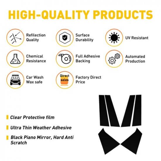 6X/Set Black Pillar Post Fit Fit 2016- Chevrolet Malibu Door Trim Cover Kit