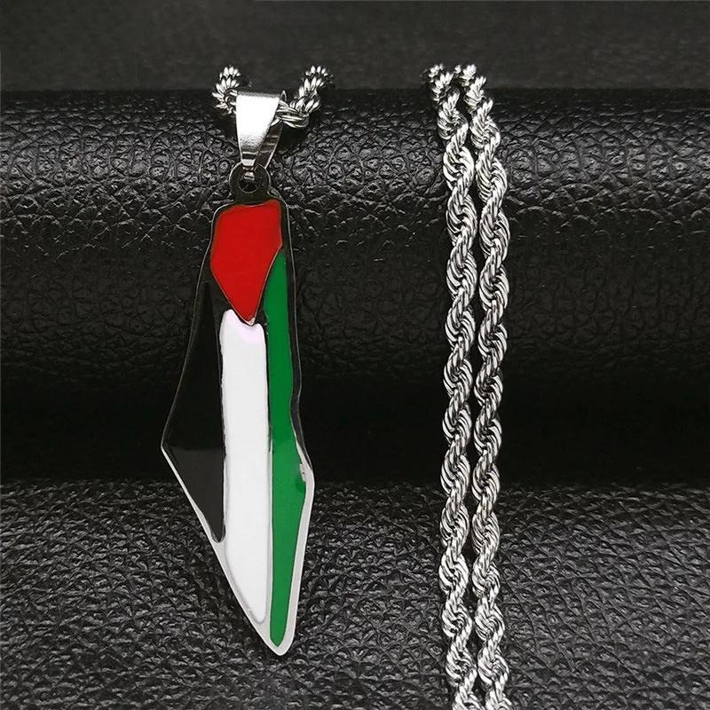 HNSP Palestine Stainless Steel Pendant Chain Necklace For Men Women Palestine Series Zircon Accessories