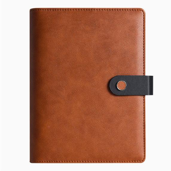 Fast Delivery A5 Leather Cover Loose-leaf Buckle Charging Diary with 8000mAh Power Bank for Trade Show Charging 15W Notebook