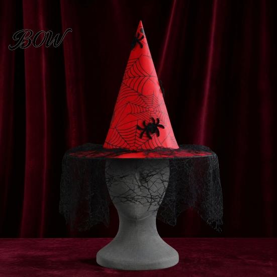 Gothic Wizard Costume Accessories Halloween Witch Hat, with Lace Mesh And Simulated Spiders, Unique Witchy Outfit for Adults Style Accessory, Parties