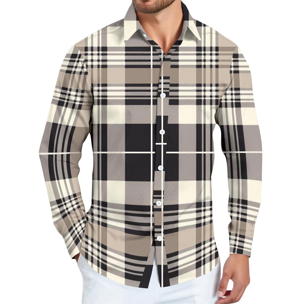 Men's striped print long sleeve button,up shirt